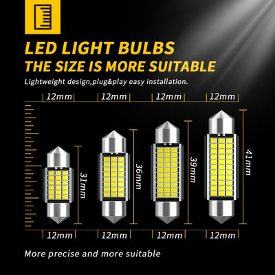 10Pcs LED Bulbs Can-bus Festoon 31MM 36MM 39MM 41MM